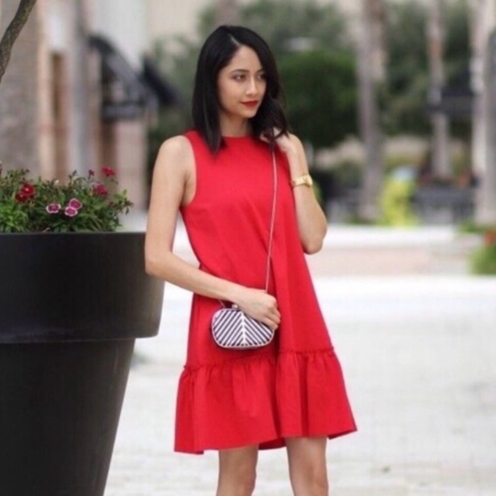 Banana Republic Red Ruffle Drop Waist Sleeveless Shift Dress Size 4